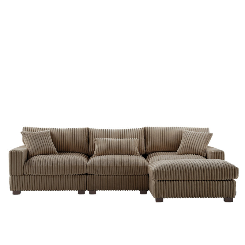 4 Seater Sectional, Light Brown Fabric