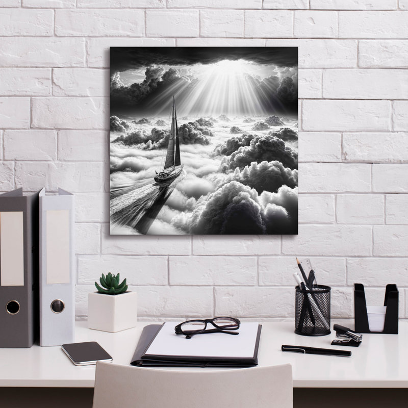 «Dream Sail B & w» par Rey Klimt, art mural sur toile, 18 po x 18 po, H 18 po x l 18 po