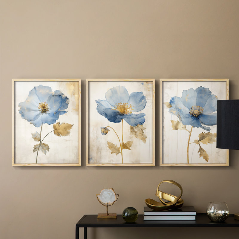 Étude florale, série XVIII, ensemble de 3 estampes numériques, prêt à accrocher, Naturel, H 20 po x l 48 po