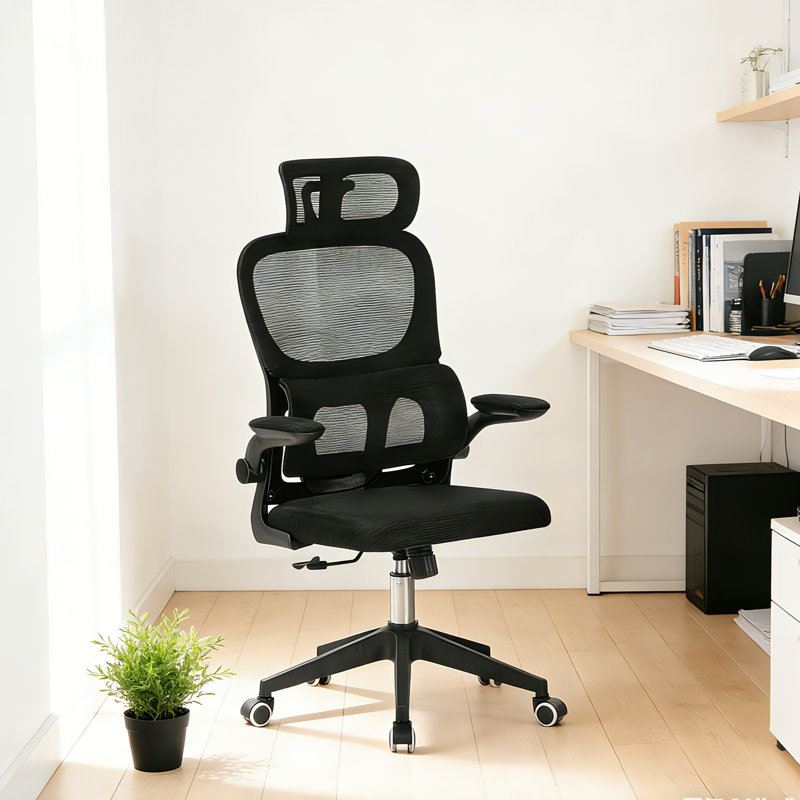 Black Office Chair With Head And Lumbar Support And Adjustable Back