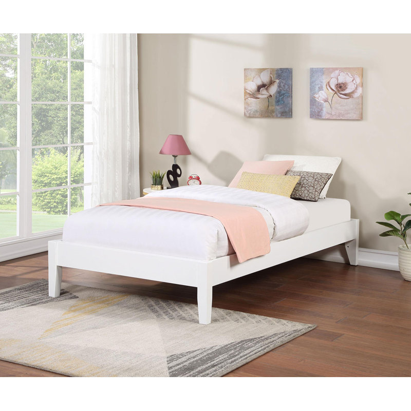 Lit plateforme en bois de moscaritolo, Blanc, Lit simple