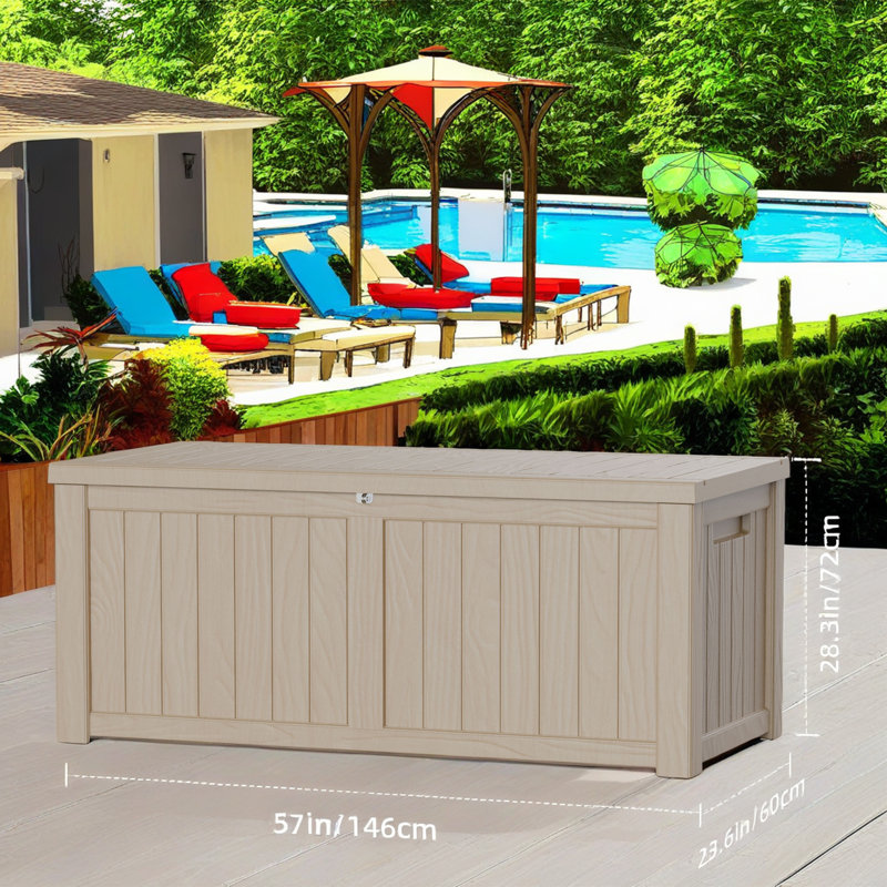 Light Brown Lockable Plastic Wicker Deck Box 120 Gallons