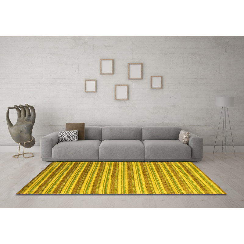 Tapis contemporains jaunes lavables à la machine, Carré 7 pi