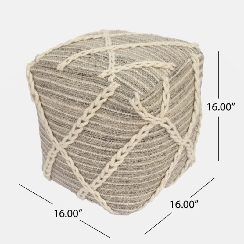 Pouf carré en corde, gris et ivoire