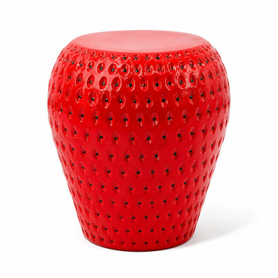 Strawberry Fruit Stool, 13.4 Inch Oversized Resin Decorative Stool and Side Table, Multi-Purpose Plant Stand for Home, Garden, Patio, Indoor and Outdoor Decoration, Whimsical Novelty Garden Furniture for Adults and Kids