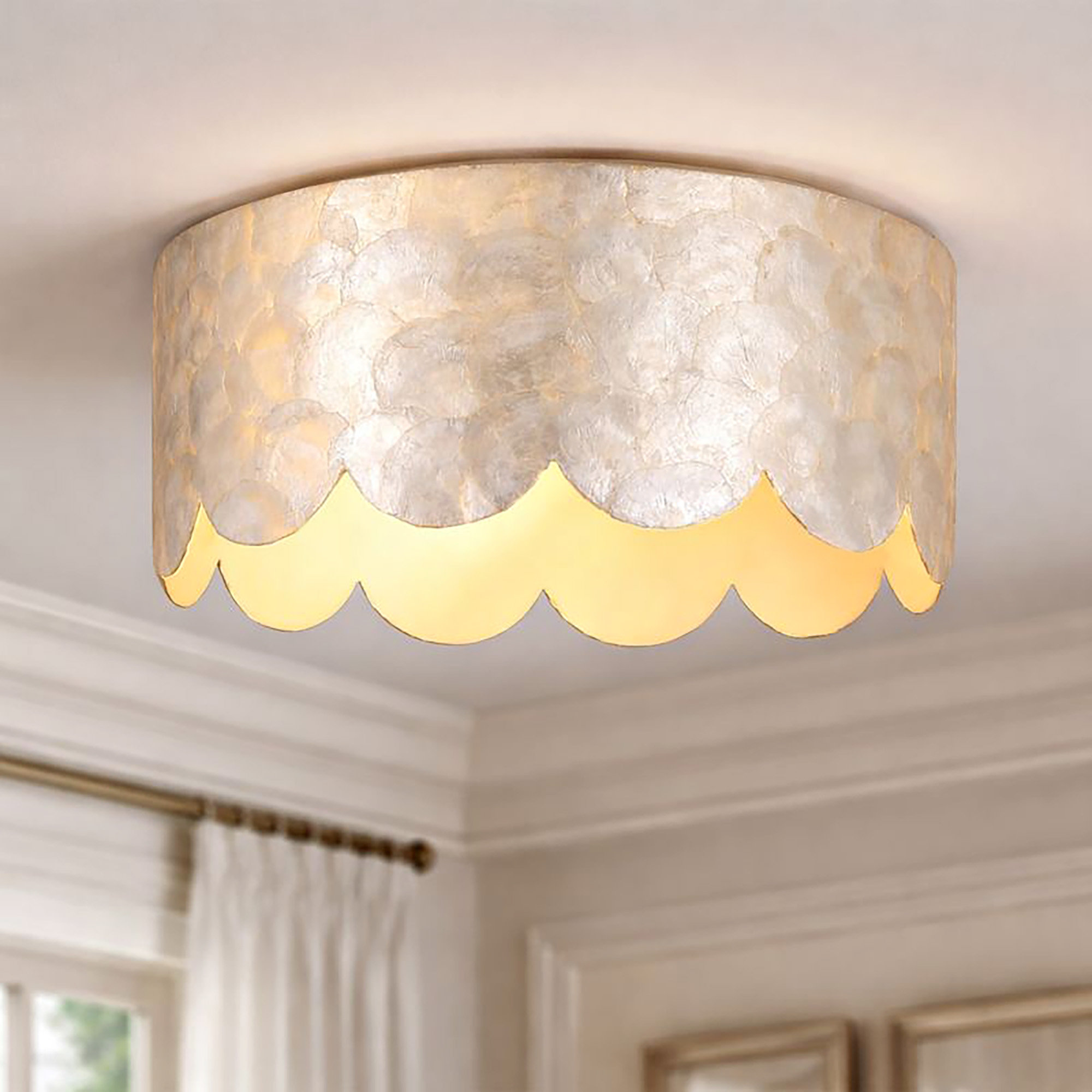 Best HD Pictures about  Capiz Shell Flush Mount Light  with No AI Images