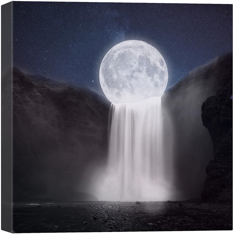 Mystic Moonlight Star Sky Mountain Range Waterfall sur toile, H 12 po x l 12 po x P 1,5 po