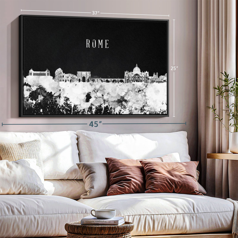 " Rome Skyline BW ", 25" H x 37" W