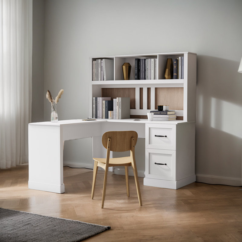 Bureau d'ordinateur avec huche 64,96 ", Blanc