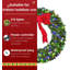 Couronne de Noël artificielle pré-illuminée de 122 cm (48 po), couronne de fêtes avec nœud rouge 3D pour la décoration intérieure et extérieure