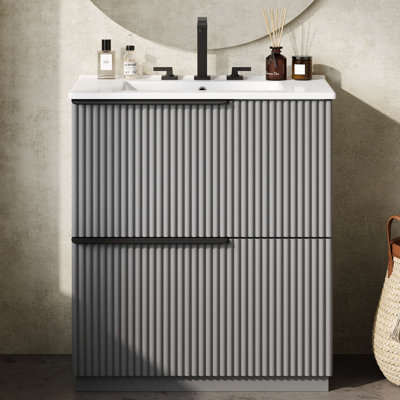 Meuble-lavabo autoportant de 30 po avec lavabo en céramique et tiroirs à extension complète