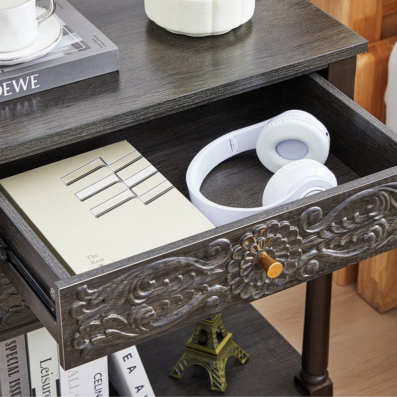 Tables de chevet 2 tiroirs 27,55 po, Noir/gris