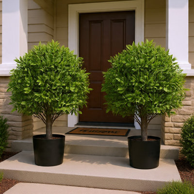 Manto Boxwood Topiary Ball Trees, Set of 2, Green Poly Silk 22 Inch