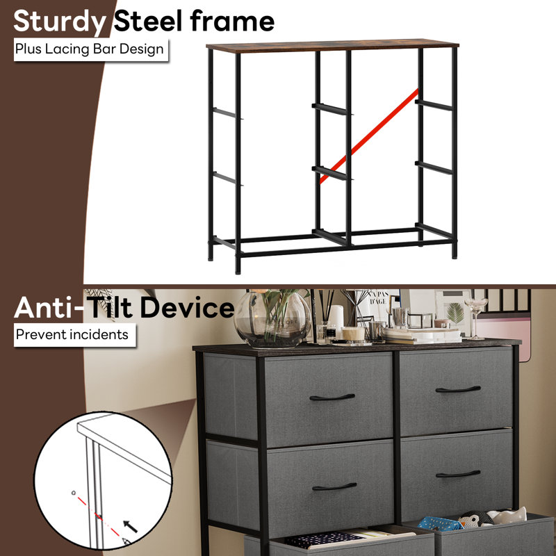 6 Drawer Storage Drawer, Dark Gray/Black