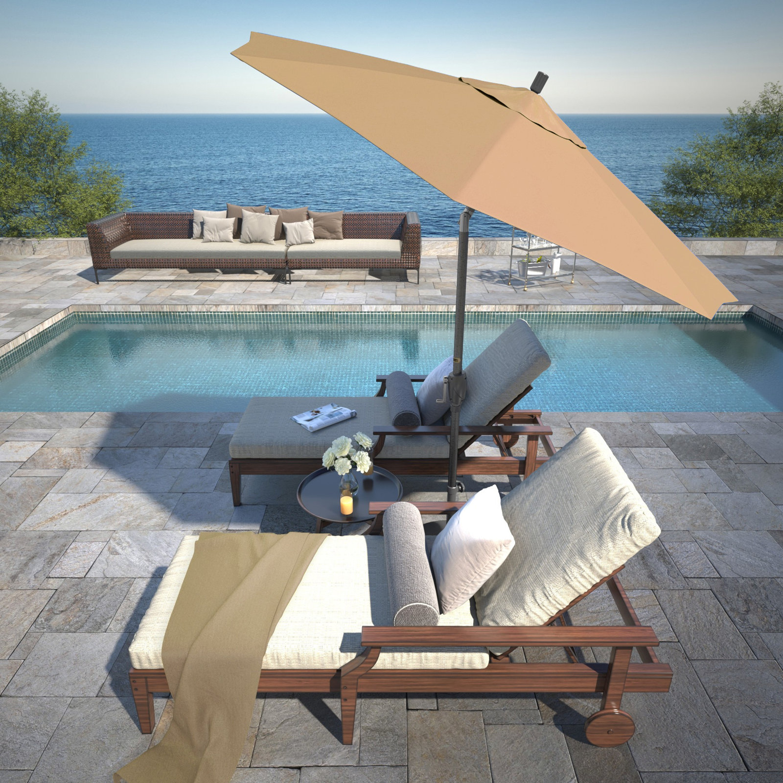 Lexia 90'' Sunbrella® Outdoor Umbrella, Canvas Heather Beige Sunbrella® Canvas