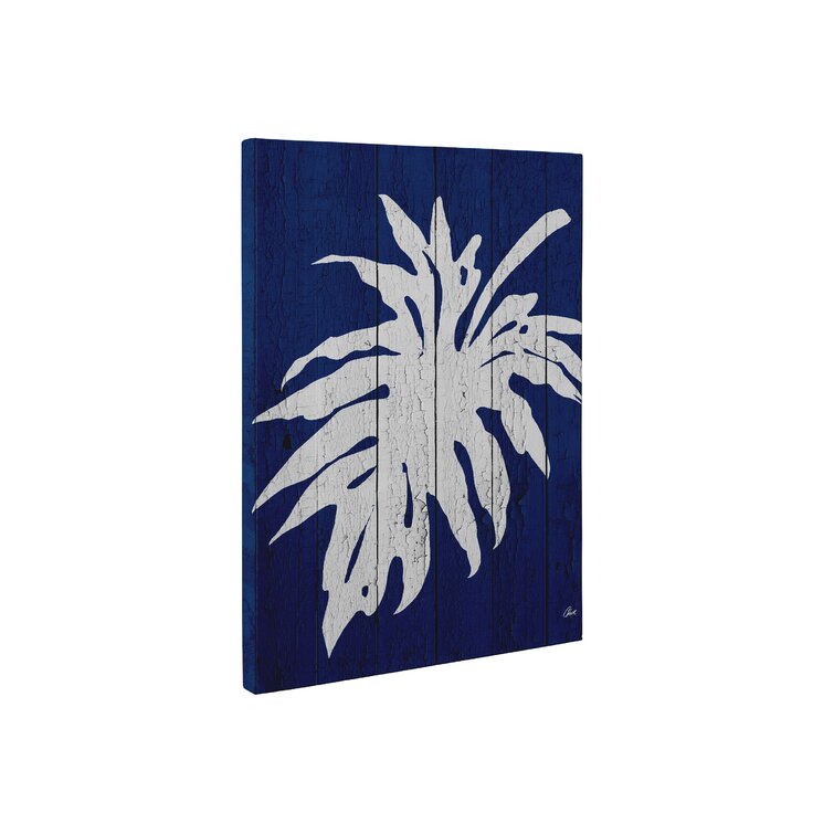 Bay Isle Home Dark Blue Palm Three On Canvas Print | Wayfair