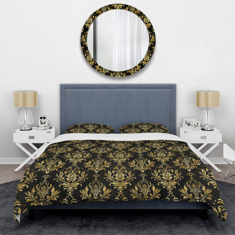 Ensemble de housse de couette noir doré damassé Glam II - Glam, Housse de couette pour grand lit + 2 taies décora