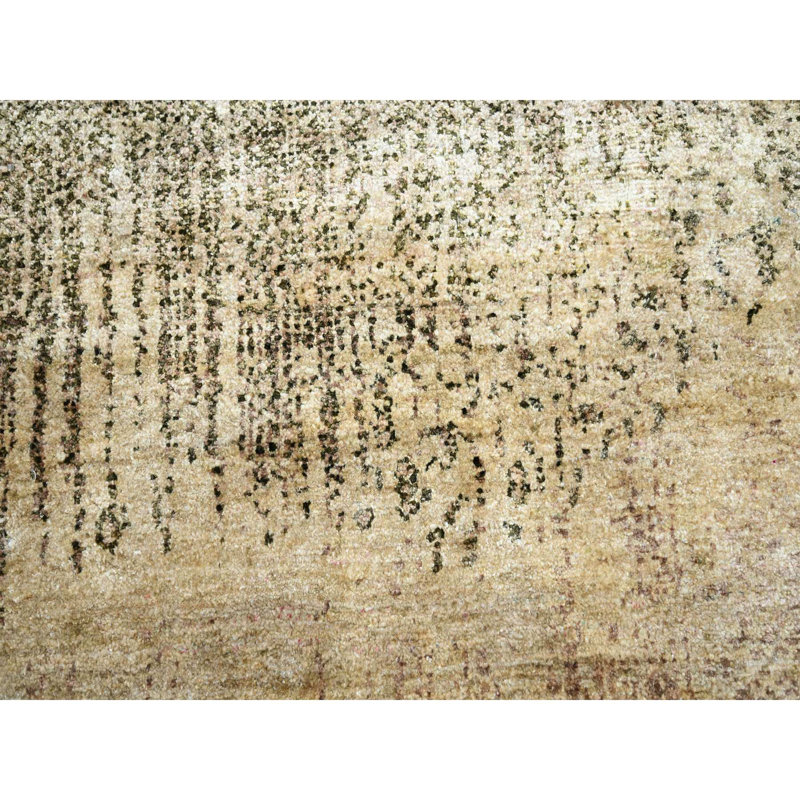 Tapis brun clair noué à la main de 9 pi x 12 pi 5 po brun clair et gris 100% soie soyeuse, L'ŒIL