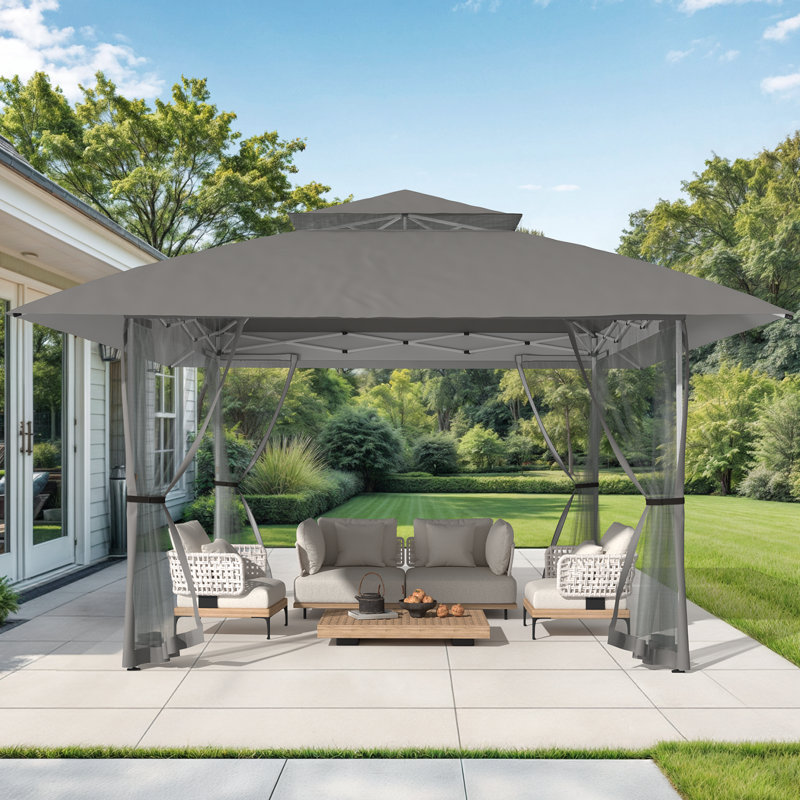 Vita 13 Ft. W x 13 Ft. D Pop-up Gazebo Outdoor Canopy Shelter with Mesh Netting, Dark Gray