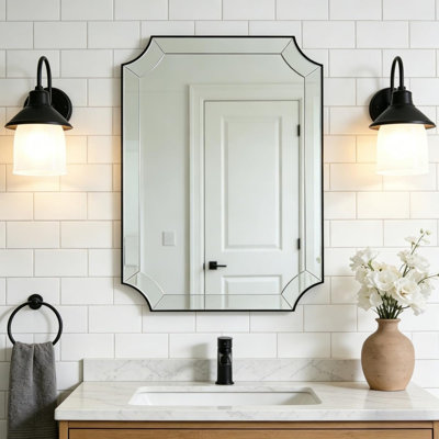 Minuette Glass Tile Edge Scalloped Bathroom Vanity Mirror | Stainless Steel Frame