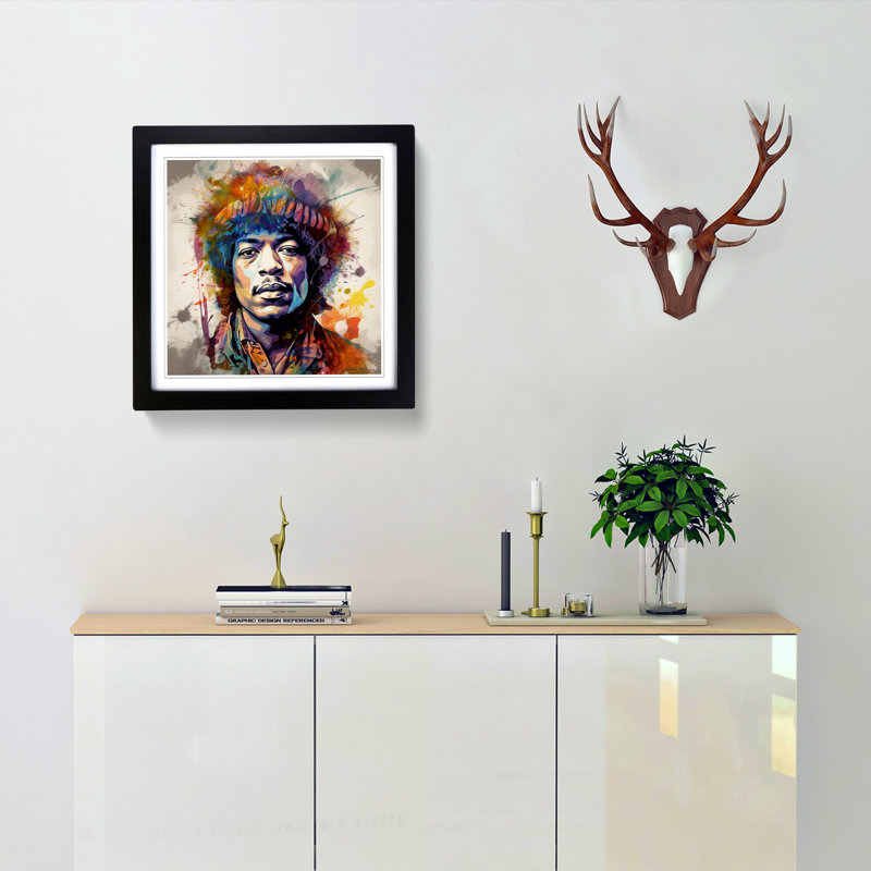 Jimi Hendrix Digital - Single Picture Frame Print on Wood, Black