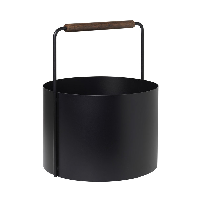 Ashi Brown Oak and Steel Firewood Basket with Handle