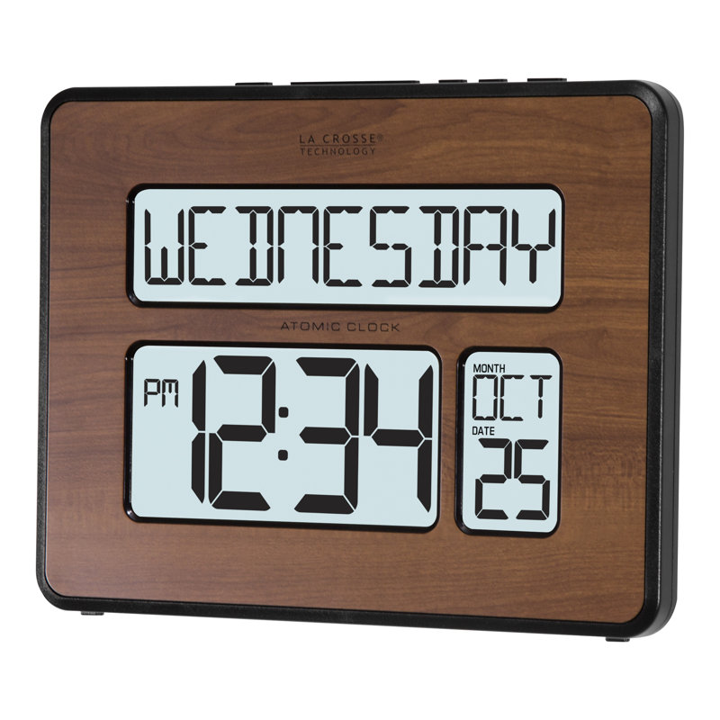 Weidner Digital Atomic Calendar Clock with Backlight, Walnut