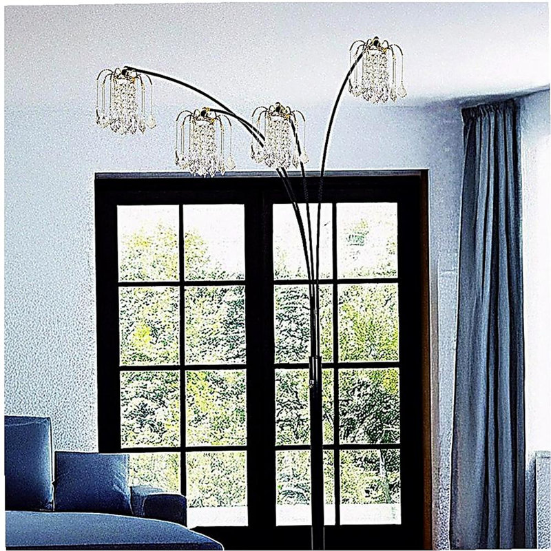 Black 4-Light Crystal-Inspired Archway Floor Lamp, Black/Gold