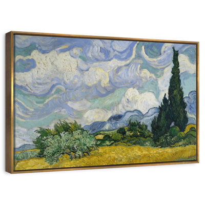 Peinture champ de blé avec cyprès