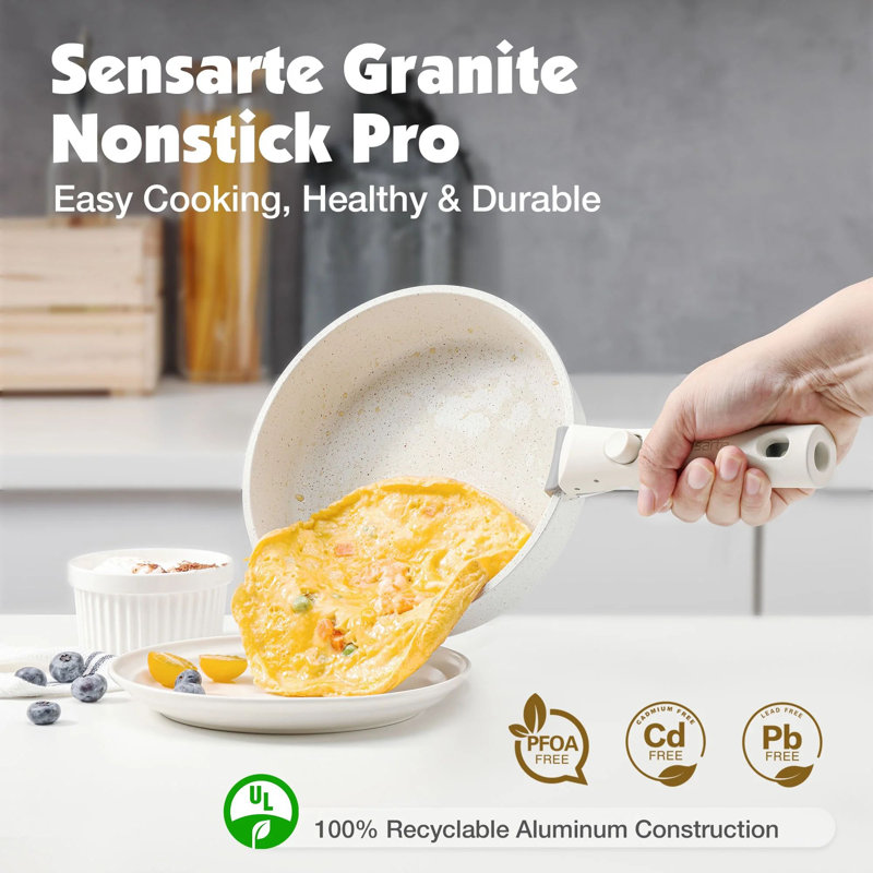 14-Piece White Non-Stick Aluminum Cookware Set with Removable Handles