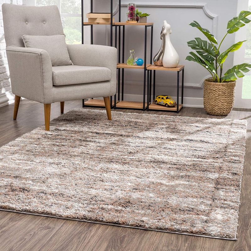 Tapis ivoire abstrait rectangulaire en polyester 6 pi 6 po x 9 pi 4 po