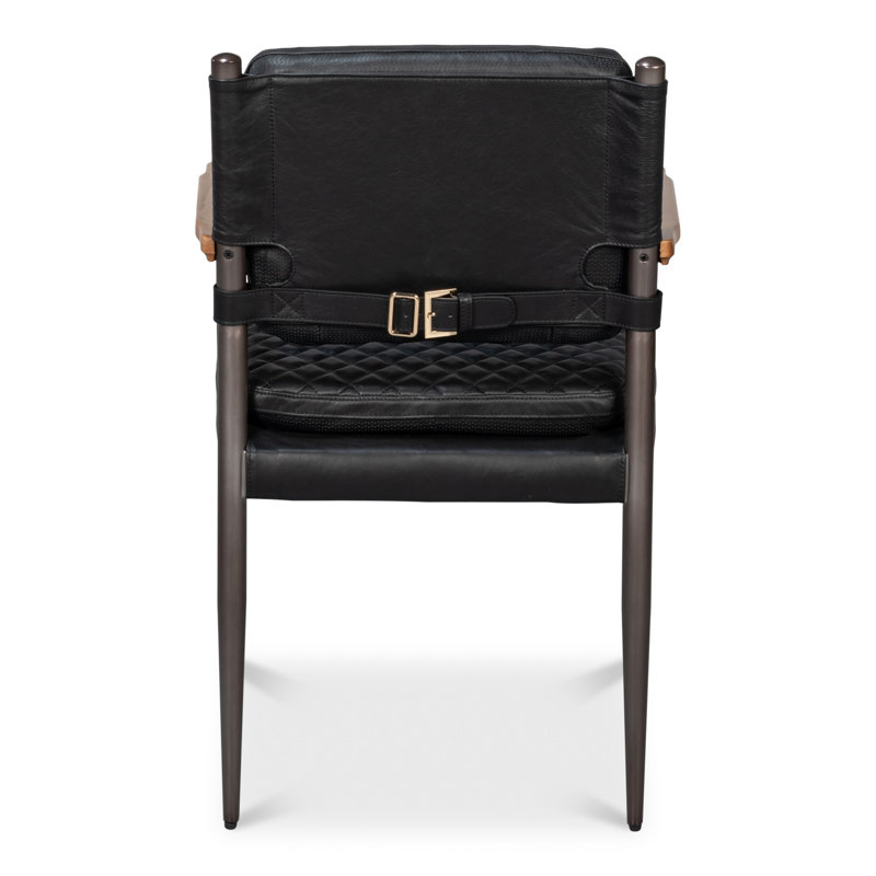 Chaise avec accoudoirs en cuir The Harley, Onyx noir