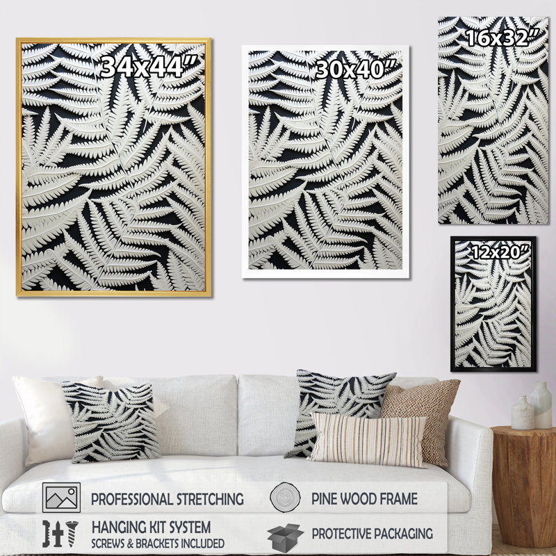 «White Ferns Serene Retreat I», reproduction sur toile, H 20 po x l 12 po x P 1 po, Cadre flottant doré