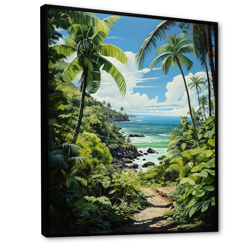 Batta Palm Trees At The Beach II, reproduction d'art sur toile encadrée, H 44 po x l 34 po x P 1,5 po, Cadre flottant noir