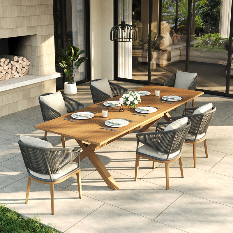 Ensemble repas extérieur pour 6 personnes avec coussins, Beige Cushion/Brown/Gray Frame, 6