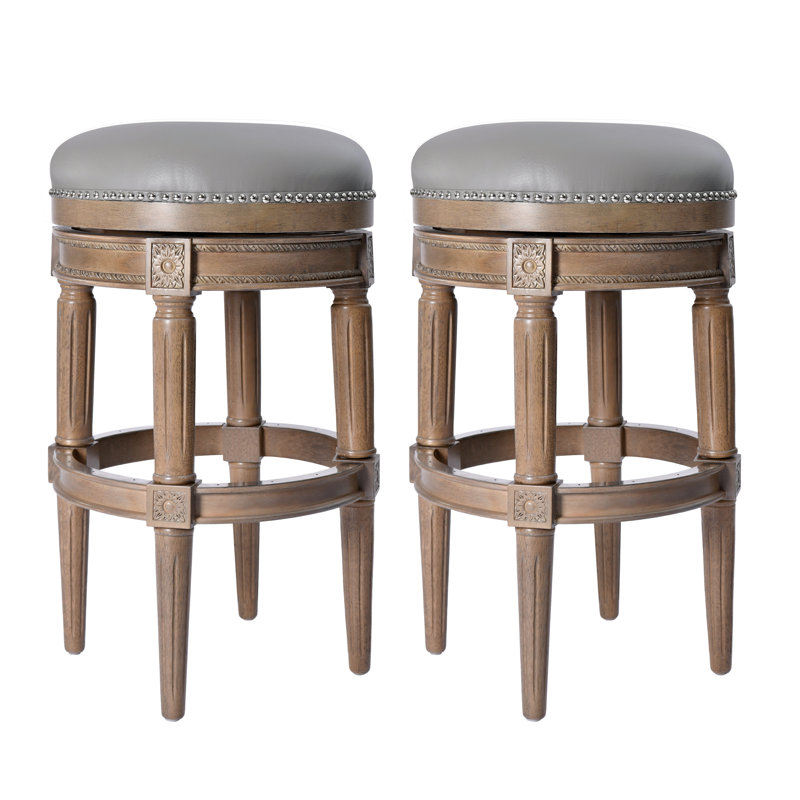 Tabouret de comptoir pivotant de 26 à 30 po de hauteur avec structure en bois massif, Dark Walnut, 2