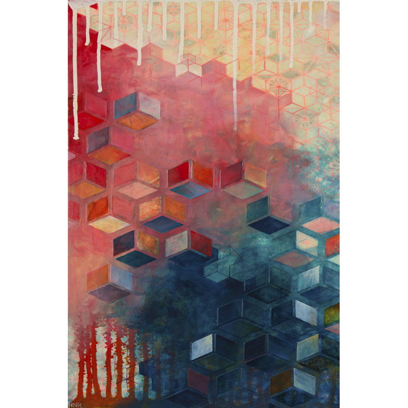 Split Asanoha I -  Painting, 122 cm H x 81 cm W, Black Floater Framed
