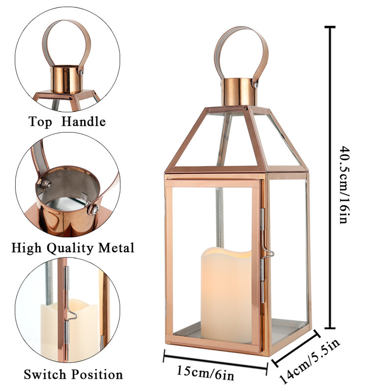 25cm High Stainless Steel Candle Lantern (Rose Gold)