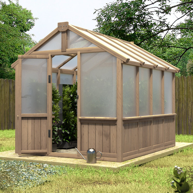 Wooden Polycarbonate Greenhouse, 83.5" H x 74" W x 97.6" D, Natural Wood