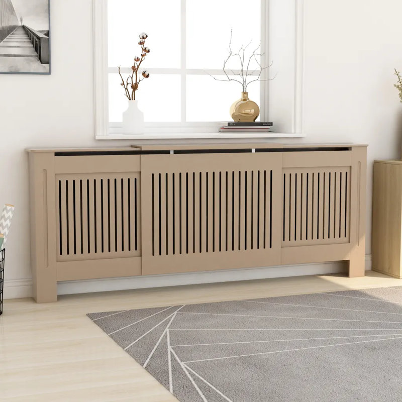 Housse de radiateur vidaXL avec tablette de rangement supérieure, housse de chauffage, panneau de fibres à densité moyenne, 55,5-80,7 po x 7,5 po x 32,1 po, naturel