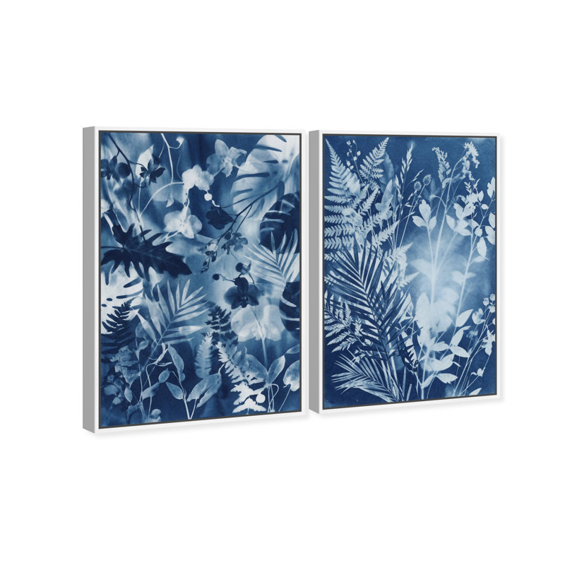 Blue Folliage Set Set by Oliver Gal, 37"H x 55"W, White Floater Frame
