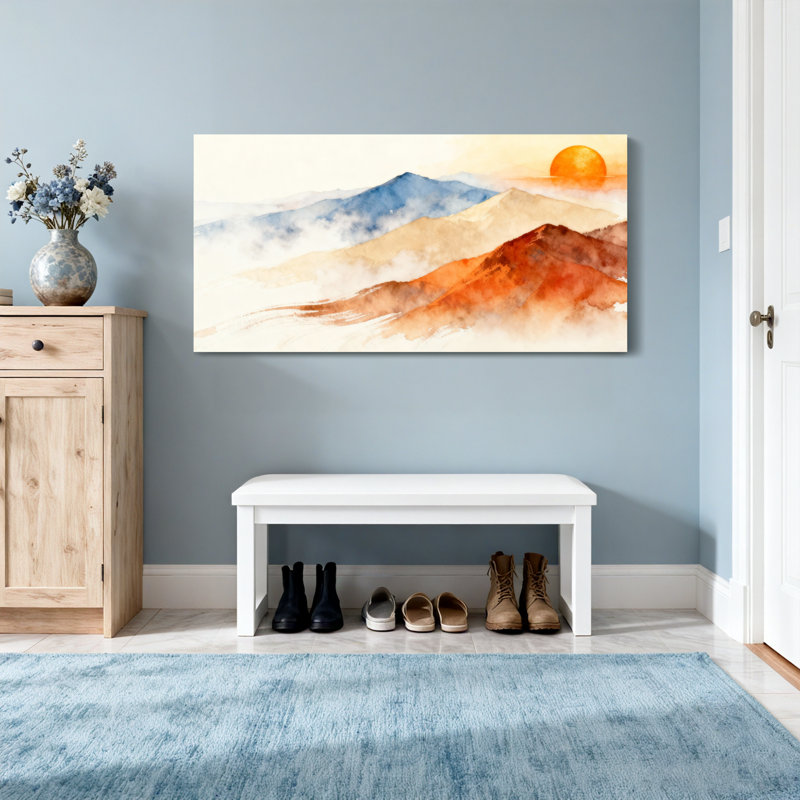 «Landscape & Nature Mountain Landscape Sunset», reproduction d'art à l'aquarelle, H 20 po x l 40 po