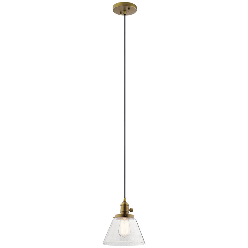 Myren 1-Light Natural Brass Pendant with Seeded Glass Shade