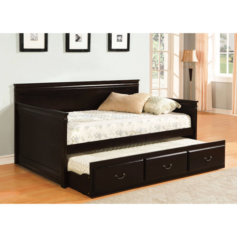 Lit de jour de style anglais avec lit gigogne simple, conception traditionnelle, ensemble de lattes, lit gigogne de 81 pouces de long et 42,5 de largeur