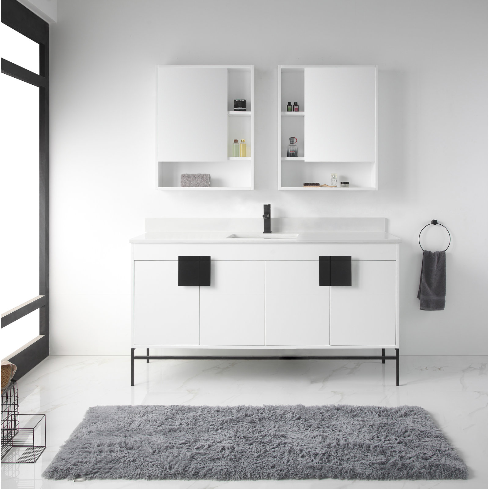 Maisie 60'' Single Bathroom Vanity, White, Black