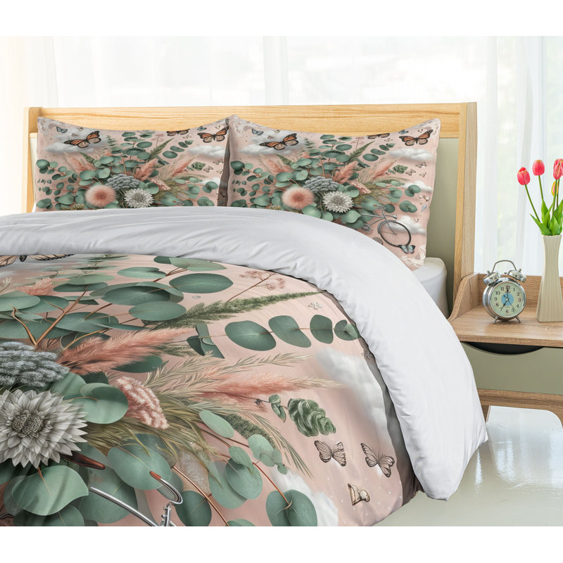 Floral Eucalyptus Duvet Cover, Queen Duvet Cover + 2 Standard Shams
