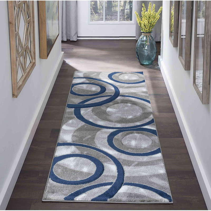 George Oliver Modern 4x6 Navy Circle Area Rug, Soft Hand-Carved Carpet for Indoor Living, Rectangle 2'3' x 7'