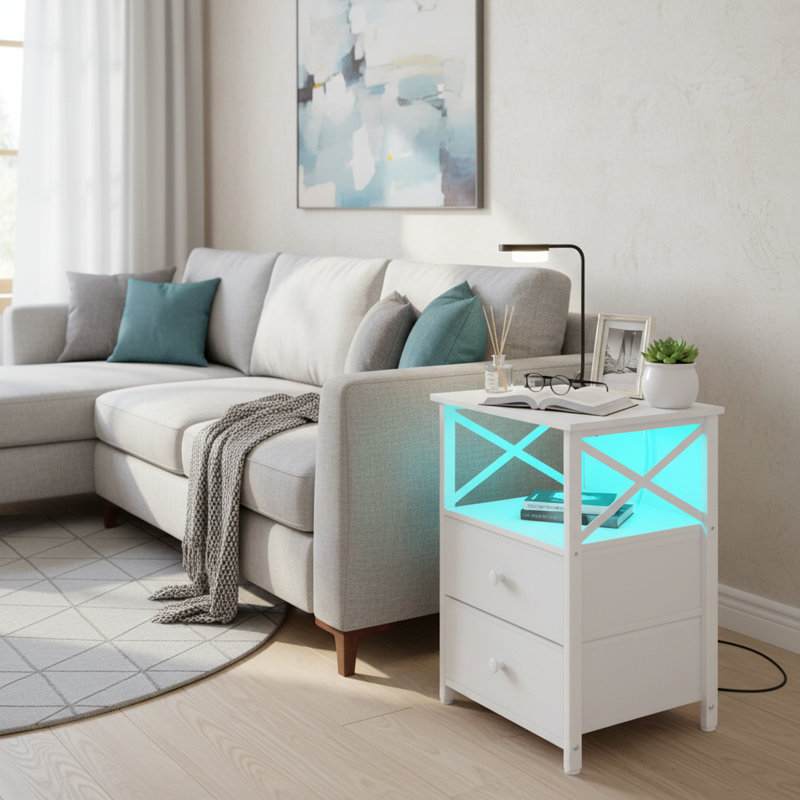 Metal Bedside Table, White
