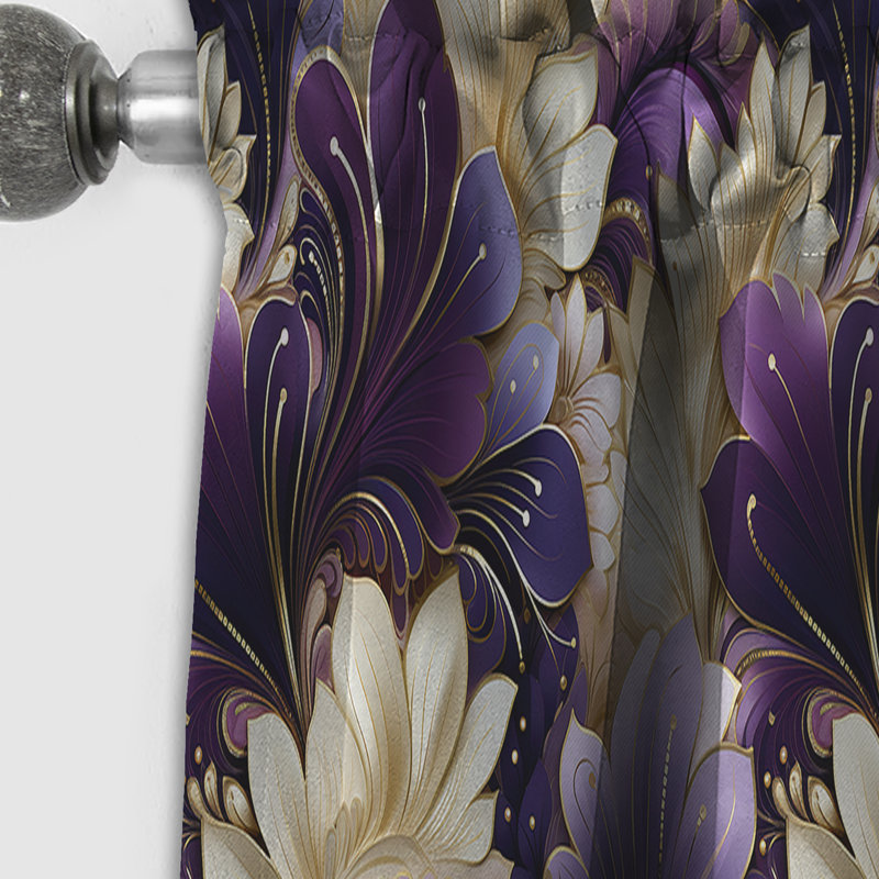 Motif damassé mauve et blanc art déco - Rideau damassé - Rideau occultant - 1 panneaux, L 52 po x L 84 po