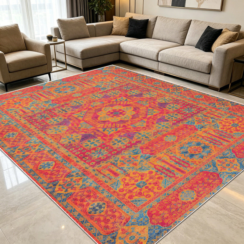 1PC Bohemian Vintage Geometric Floral Mosaic area rugs for Living Room, Soft and Comfortable, Suitable for all seasons, easy-to-maintain, machine washable Indoor floor mat, Under Table Farmhouse suitable for dining area, bedroom, entryway, kitchen,